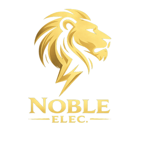 Golden lion logo for Noble Electrical company in stylized design